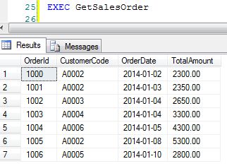 stored procedure without WITH RESULT SETS